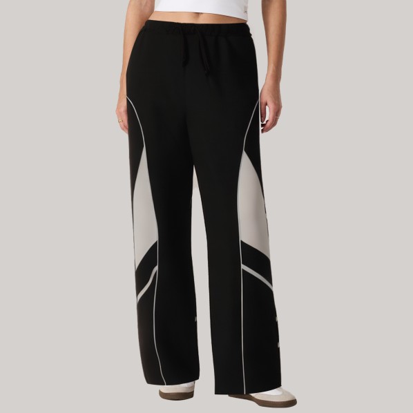 Black elastic waist straight leg women's windproof pants