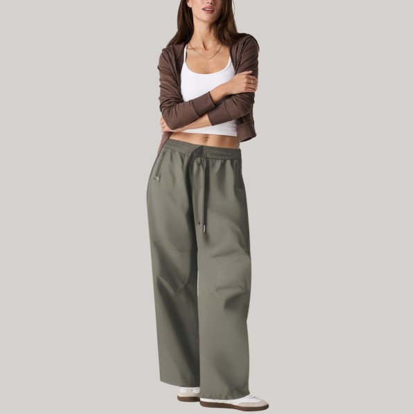 Green side-striped women's windproof pants