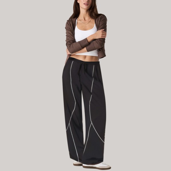 Black elastic waist nylon women's windproof pants