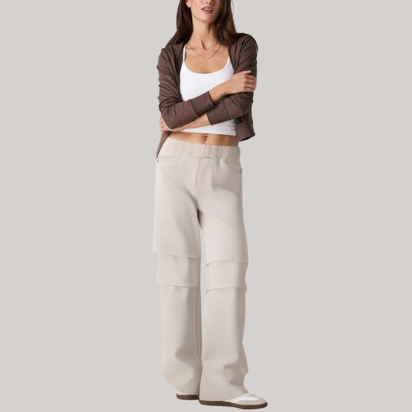 White lightweight straight-leg women's windproof pants
