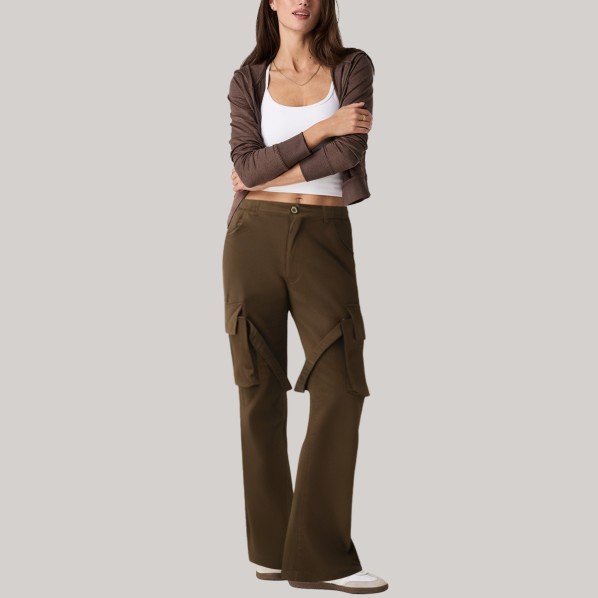 Brown straight-leg women's windproof pants