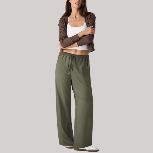 Green side-zip loose-fitting women's windproof pants