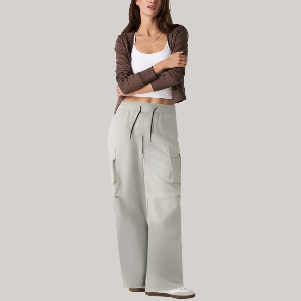 White loose-fitting women's windproof athletic pants