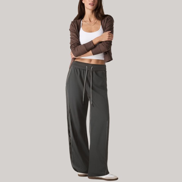 Gray elastic waist nylon women's windproof pants