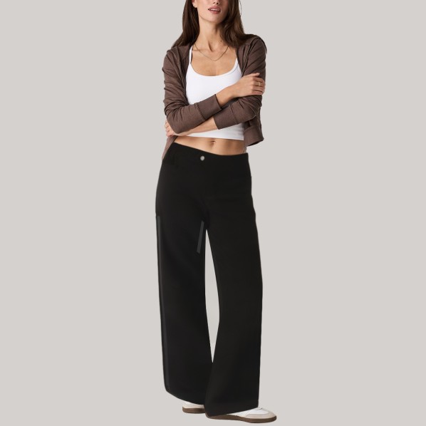 Black lightweight straight-leg women's windproof pants