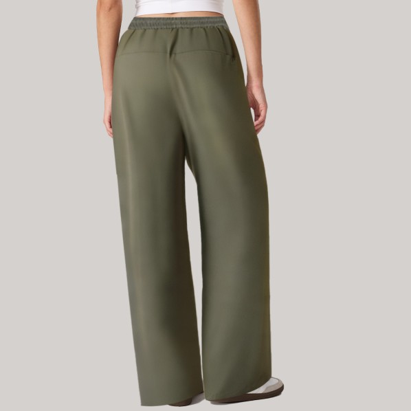 Green side-zip loose-fitting women's windproof pants